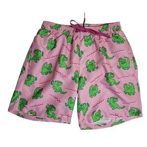 Men's Tipsy Elves Swim Trunks Size M Pink with Green Dinosaurs